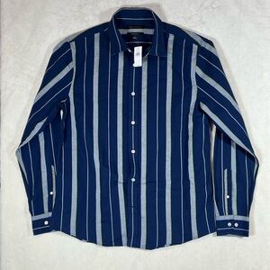 NWT Banana Republic Untucked Slim Fit Large Men's Striped Blue Shirt Summer